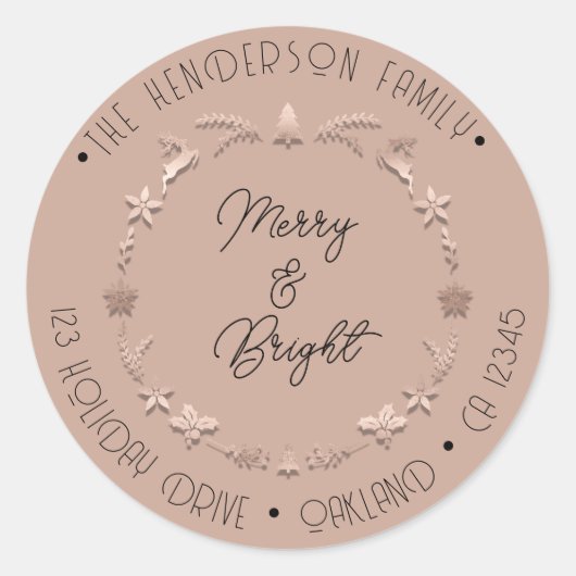 Merry Bright Holiday Adres Wreater Deer Roos Ronde Sticker (Voorkant)