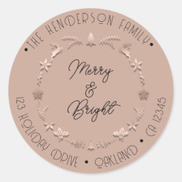 Merry Bright Holiday Adres Wreater Deer Roos Ronde Sticker