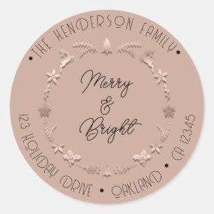 Merry Bright Holiday Adres Wreater Deer Roos Ronde Sticker