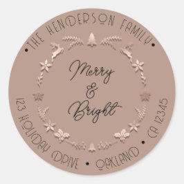 Merry Bright Holiday Adres Wreater Deer RoseSkin Ronde Sticker