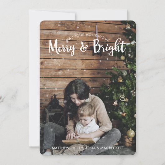 Merry & Bright Holiday Card met sneeuw Feestdagenkaart (Voorkant)