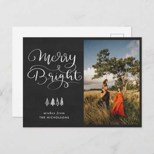 Merry Bright Holiday Chalkboard Script Photo Briefkaart (Voorkant / Achterkant)