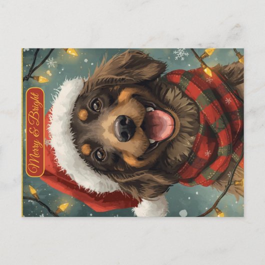 Merry Bright Holiday Dog Postcard Feestdagenkaart (Voorkant)