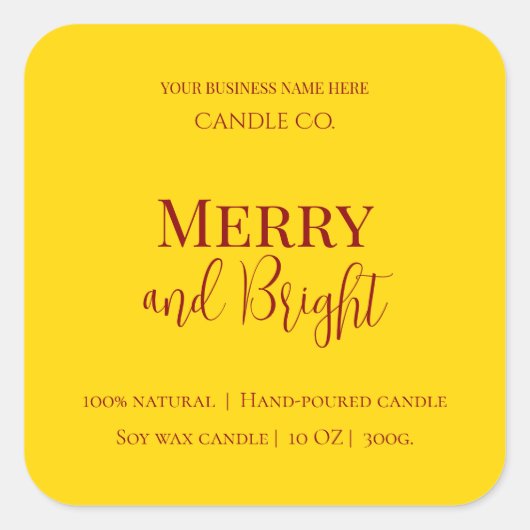 Merry & Bright Holiday | Editable Christmas Candle Vierkante Sticker (Voorkant)