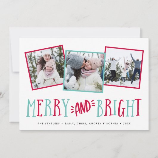 Merry & Bright | Holiday Foto Collage Kaart (Voorkant)