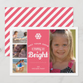 Merry Bright Holiday Foto met kerstinklage roze Feestdagenkaart (Voorkant / Achterkant)
