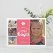 Merry Bright Holiday Foto met kerstinklage roze Feestdagenkaart (Staand voorkant)