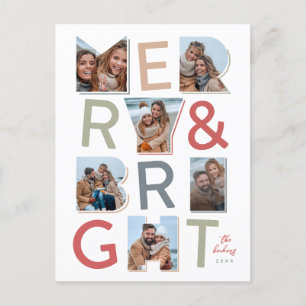 Merry & Bright Holiday Fotocollage Briefkaart