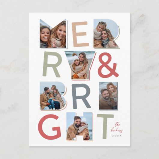 Merry & Bright Holiday Fotocollage Briefkaart (Voorkant)