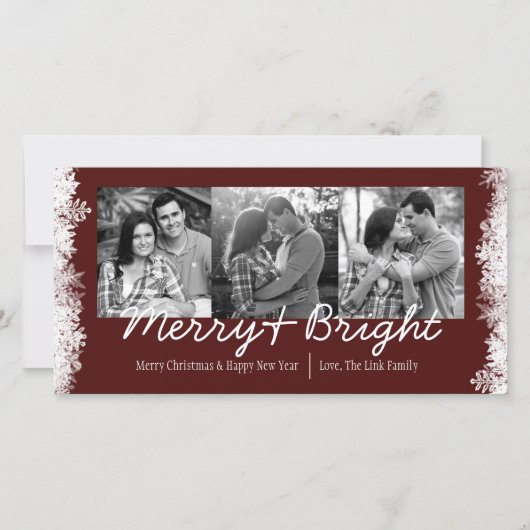Merry & Bright Holiday Snowflake-fotokaart Feestdagenkaart (Voorkant)