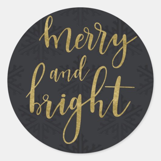MERRY & BRIGHT Holiday Winter Black Snowflakes Ronde Sticker (Voorkant)