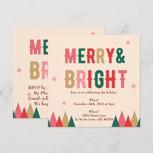 Merry & Bright Invitation Kaart (Voorkant / Achterkant)