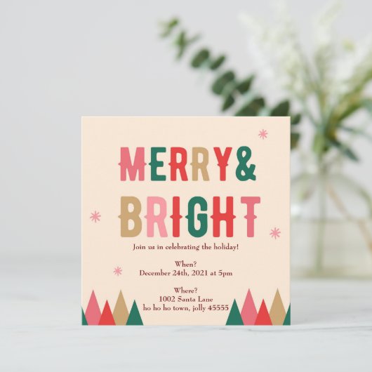 Merry & Bright Invitation Kaart (Staand voorkant)