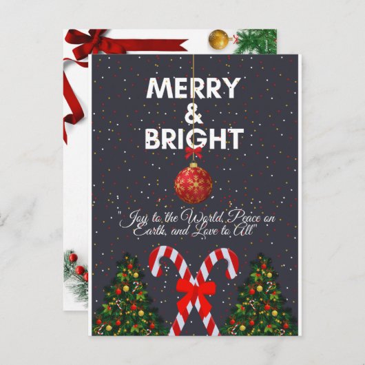 Merry & Bright Joyful Christmas Kaart (Voorkant / Achterkant)