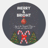 Merry & Bright Joyful Christmas Kaart Ronde Sticker (Voorkant)