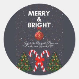 Merry & Bright Joyful Christmas Kaart Ronde Sticker