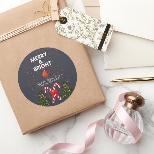 Merry & Bright Joyful Christmas Kaart Ronde Sticker (Geschenken)