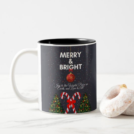 Merry & Bright Joyful Christmas Kaart Tweekleurige Koffiemok (Met donut)
