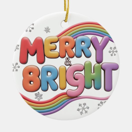 Merry & Bright Keramische Cirkel Ornament (Voorkant)