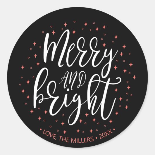 Merry & Bright | Kerst- en kerstcadeau voor koraal Ronde Sticker (Voorkant)