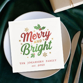 Merry & Bright Kerst Rood en Groen Typografie Servet