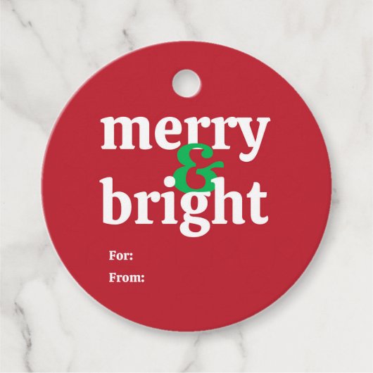 "Merry & Bright" Kerst vakantie cadeau Label (Voorkant)
