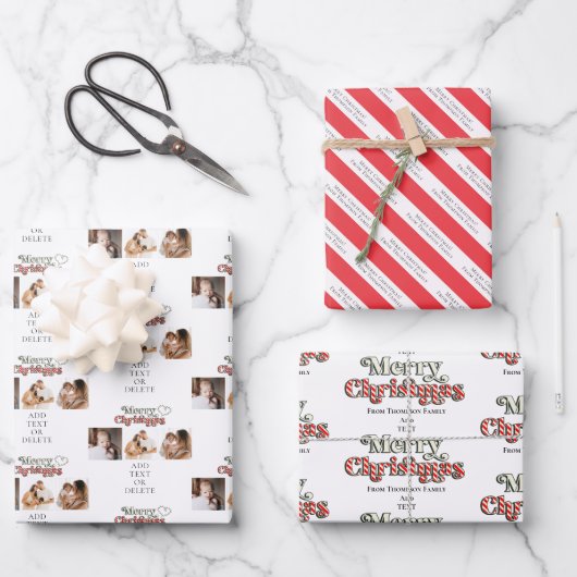 Merry Bright kerstfoto Candy Cane Red White Inpakpapier Vel (Voorkant)