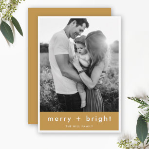 Merry + Bright   kerstfoto van Ocher Gold Feestdagenkaart