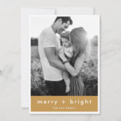 Merry + Bright | kerstfoto van Ocher Gold Feestdagenkaart (Voorkant)