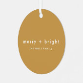 Merry + Bright | kerstfoto van Ocher Gold Metalen Ornament (Voorkant links)