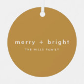 Merry + Bright | kerstfoto van Ocher Gold Metalen Ornament (Voorkant)