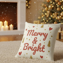 "Merry & Bright" Kerstkussen