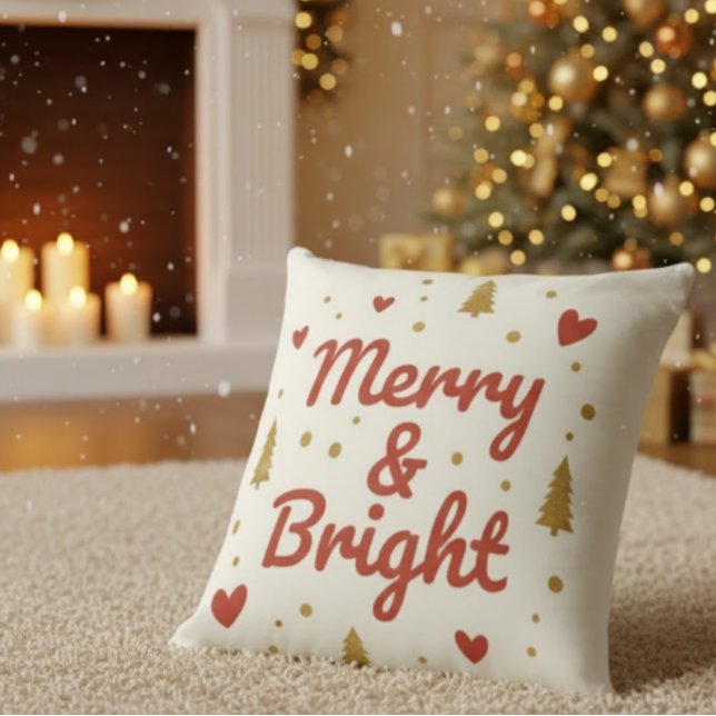 "Merry & Bright" Kerstkussen Kussen (Creator heeft geüpload)