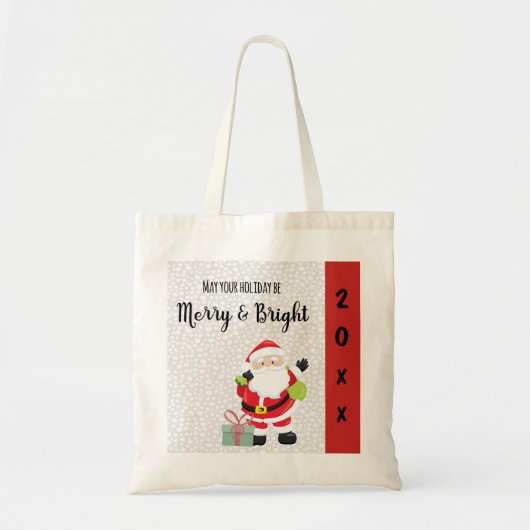 Merry & Bright Kerstman met Jaar Tote Bag (Voorkant)
