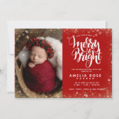 Merry Bright Kerstmis Baby Foto Snowflake Birth Aankondiging (Voorkant)
