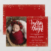 Merry Bright Kerstmis Baby Foto Snowflake Birth Aankondiging (Voorkant / Achterkant)
