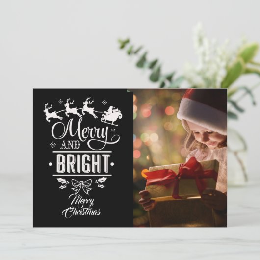 Merry & Bright/Kerstmis Gezegde/2-sided/Snowflakes Feestdagenkaart (Staand voorkant)