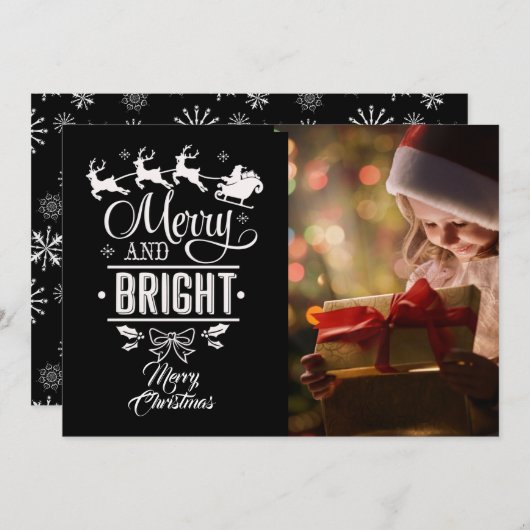 Merry & Bright/Kerstmis Gezegde/2-sided/Snowflakes Feestdagenkaart (Voorkant / Achterkant)
