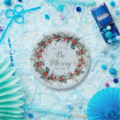 Merry Bright Kerstmis met Berries Green Leaves Papieren Bordje (Feest)