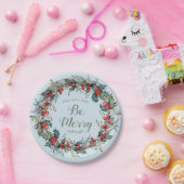 Merry Bright Kerstmis met Berries Green Leaves Papieren Bordje (Feest)