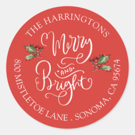 Merry Bright kerstretourlabel Ronde Sticker