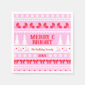 Merry & Bright Kersttrui Roze en Rood Servet (Voorkant)