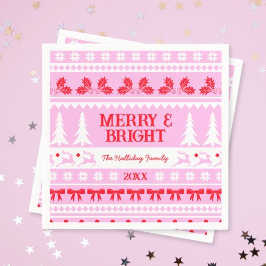 Merry & Bright Kersttrui Roze en Rood Servet