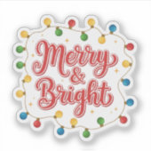 Merry & Bright Kerstverlichte Slingerlichtjes Sticker (Voorkant)