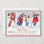 Merry & Bright Kerstverlichting 3 Foto Wenskaart Feestdagenkaart (Voorkant)