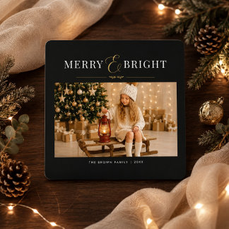 Merry & Bright Klassieke Kerst Foto Feestdagenkaart