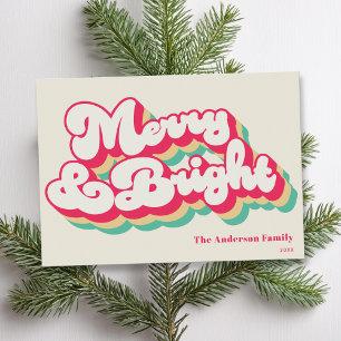 Merry & Bright Klassieke Retro Typografie Niet Fot Feestdagenkaart