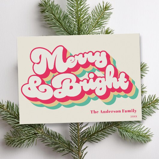 Merry & Bright Klassieke Retro Typografie Niet Fot Feestdagenkaart