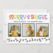 Merry & Bright Kleurrijk 3 Foto Feestdagenkaart (Voorkant)