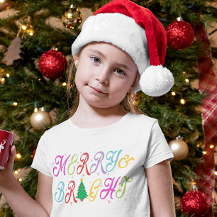 Merry & Bright Kleurrijke Kerstboom Kind Meisjes T-shirt